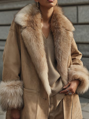 Androgynous Chic Eco-friendly Suede Detachable Faux Fur Collar Jacket