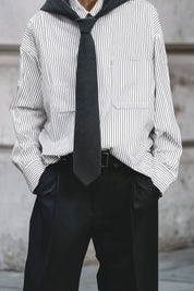 90s Minimalist Striped Power Shirt Hoodie With Integrated Tie