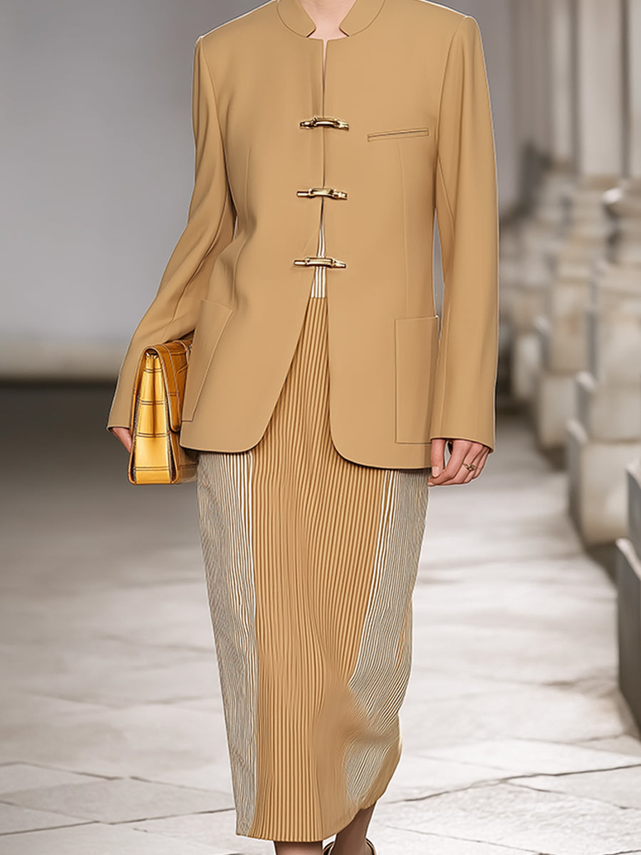 Minimalist Structured Refined Metal Closure Hooked Wool Jacket