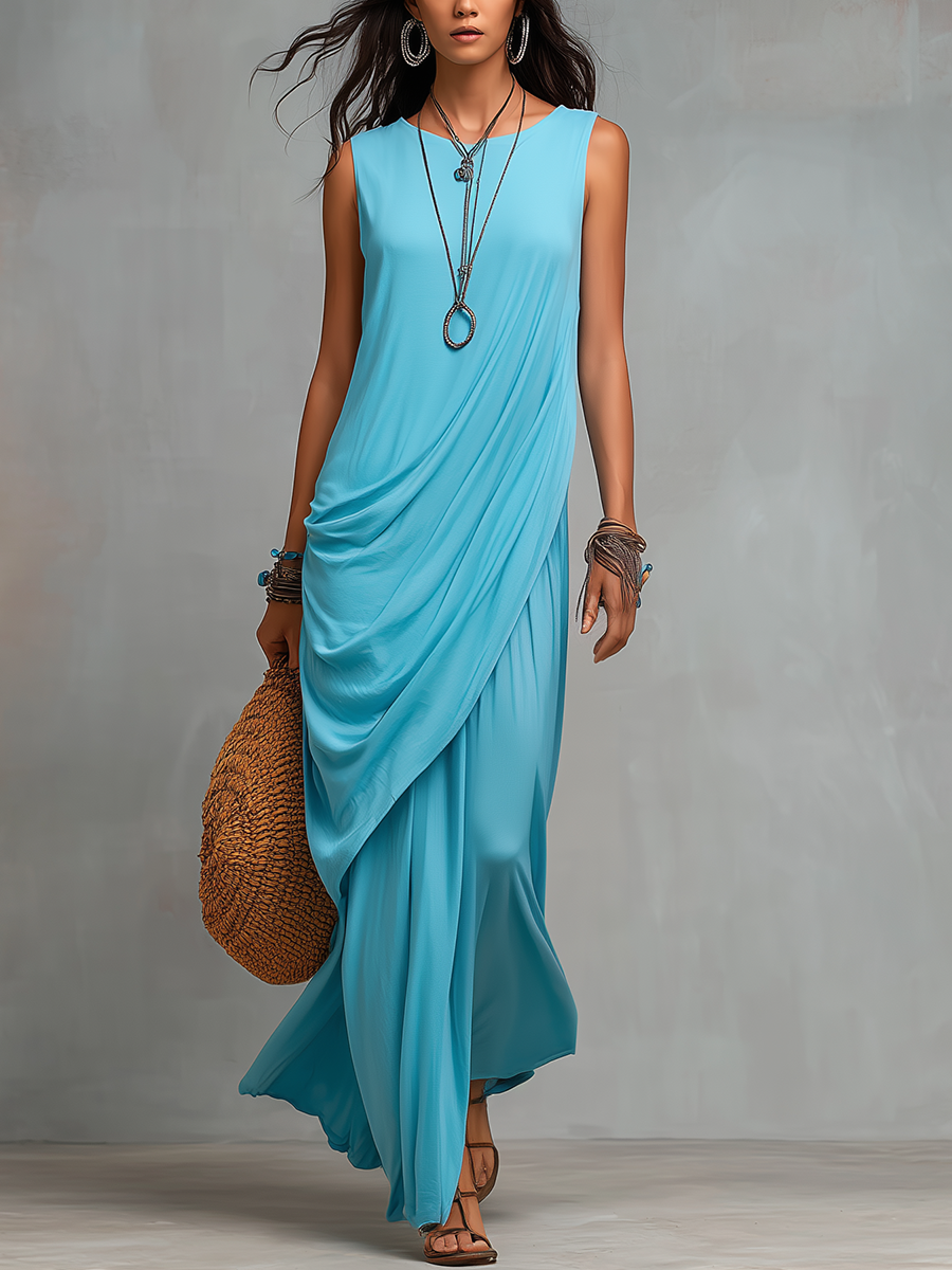 Graceful Sky Blue Draped Maxi Dress – GLOERIA