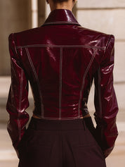 Deconstructed Eco-friendly Patent Leather Tapered Hem Slim Fit Jacket
