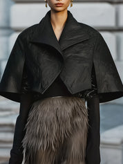 Minimalist Avant-Garde Black Eco-friendly Leather Cape Jacket