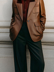 Old Money Suede-Collar Sculptural Eco-friendly Leather Blazer