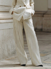Androgynous Chic Striped Cotton Blazer & Straight-leg Pants Set