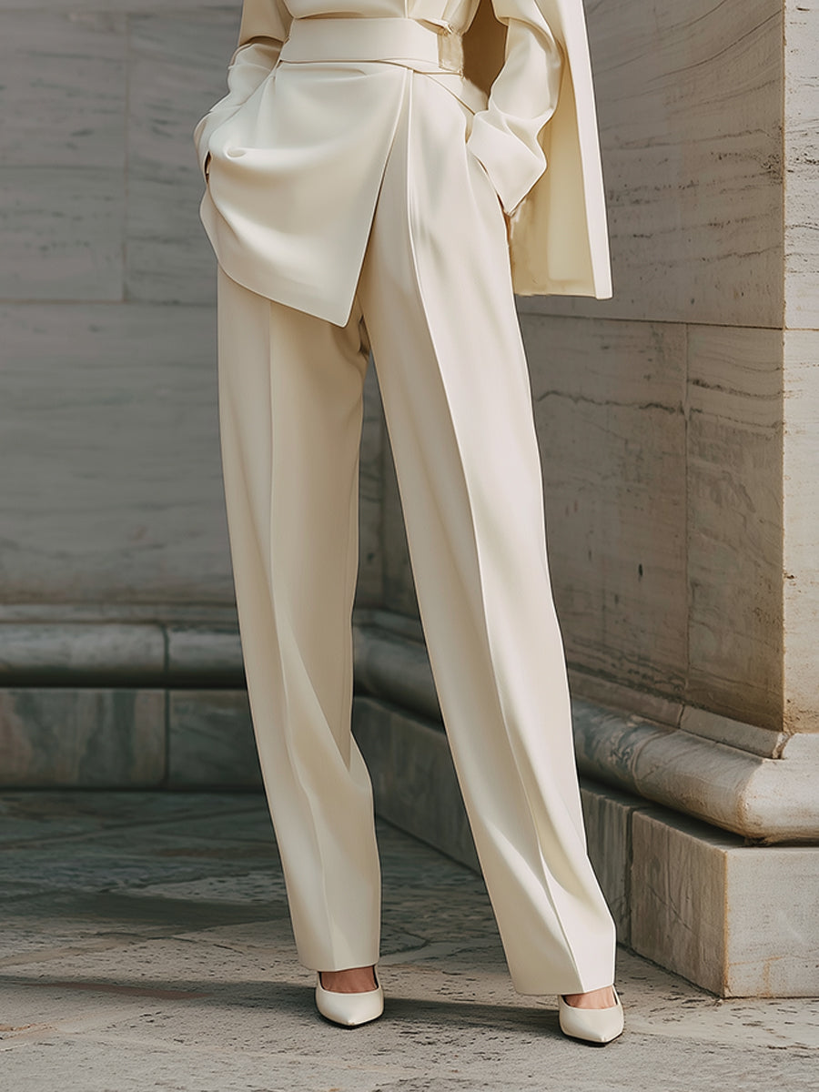 Androgynous Chic Cape Sleeves Diagonal Placket Straight Jumpsuit With Belt