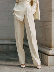 Androgynous Chic Cape Sleeves Diagonal Placket Straight Jumpsuit With Belt