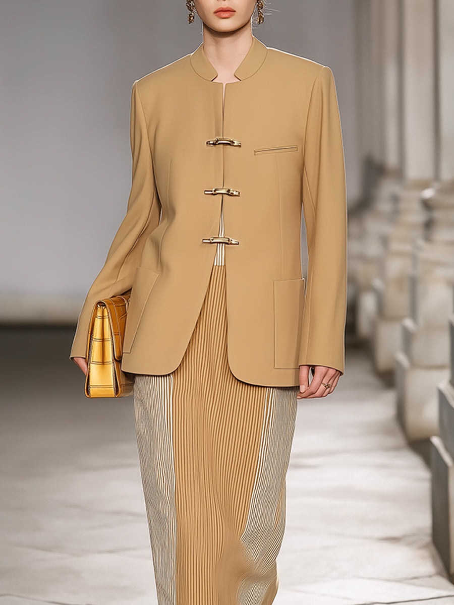Minimalist Structured Refined Metal Closure Hooked Wool Jacket