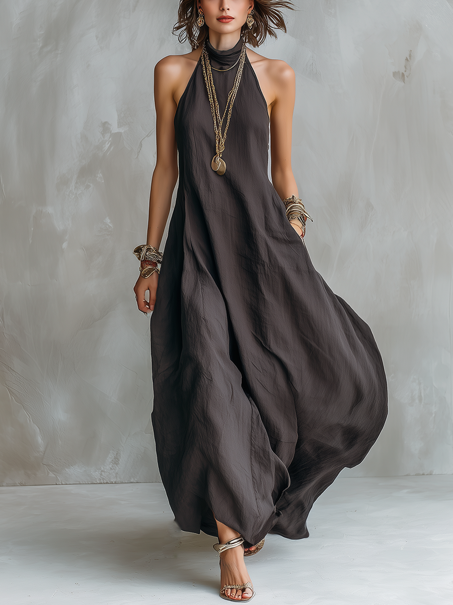 charcoal gray maxi dress Charcoal Gray Bohemian Style Off The Shoulder Loose Maxi Dress