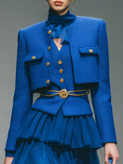 Uniquely Designed Multi-layered Chiffon Ruffled Knee-length Skirt And Scarf