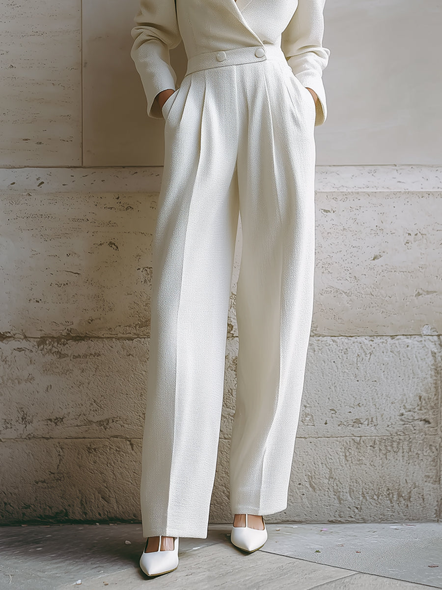 Classic Old Money Tweed Lapel Seam Front Straight Pants Jumpsuit