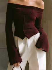 Chic One Shoulder Single Breasted Knitted Slim Fit Sweater With Scarf