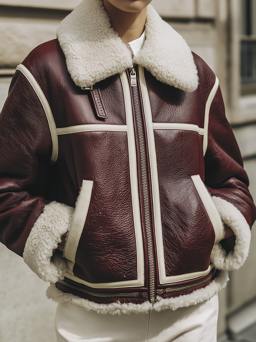 Old Money Contrasting Colors Eco-friendly Leather Piping Jacket