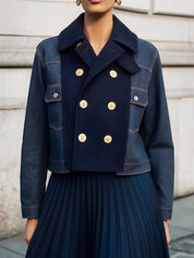 Vintage Inspired Double-Breasted Hybrid Jacket In Denim And Wool