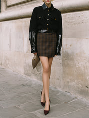 Old Money Minimalist Wool-Blend Jacket With Glossy Leather Trim