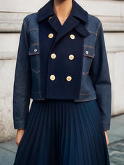 Vintage Inspired Double-Breasted Hybrid Jacket In Denim And Wool