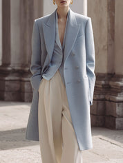 Minimalist Lapel Double-breasted Mid-length Woolen Coat