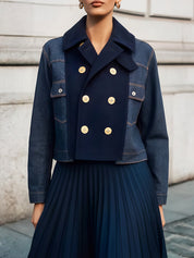 Vintage Inspired Double-Breasted Hybrid Jacket In Denim And Wool