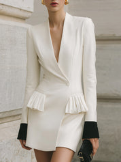 Chic Ruffled Waist With Contrasting Cuffs Blazer Mini Dress