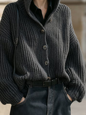 Uniquely Designed Oversized Knitted Hooded Single-breasted Cardigan