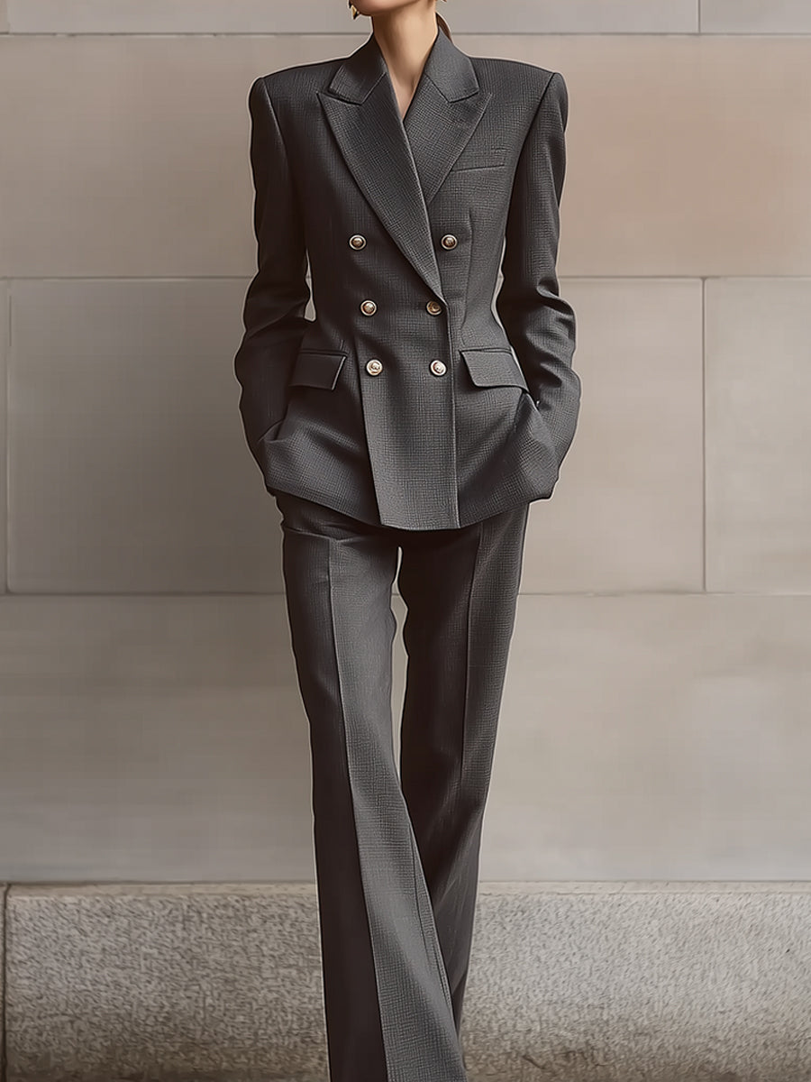 Quiet Luxury Structured Wool Blend Double-Breasted Suit