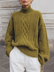 Commuting Turtleneck Drop Sleeve Cable Knit Sweater