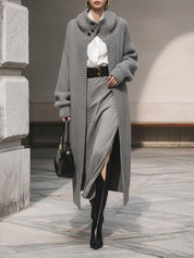 Minimalist Drop-shoulder Button-embellished Turtleneck Mid-length Knitted Cardigan