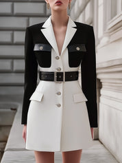 Old Money Contrast Panel Blazer Wool Blend Mini Dress