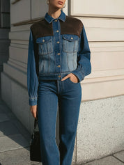 Minimalist Layered Sense Two-Tone Denim-Corduoy Jacket