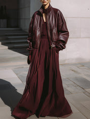 Simple Eco-friendly Leather Oversized Threaded Patchwork Jacket