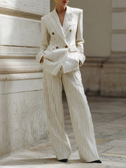 Androgynous Chic Striped Cotton Blazer & Straight-leg Pants Set