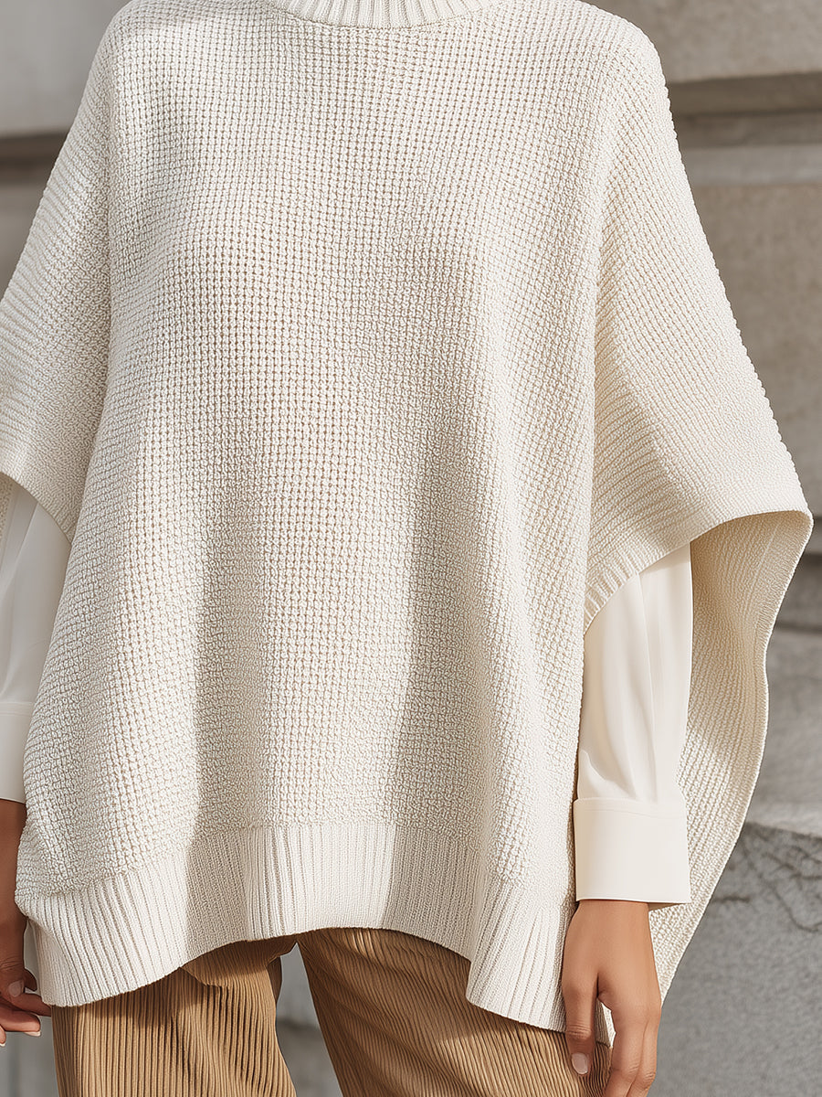 Minimalist Oversized Turtleneck Bat Sleeve Cape Knitted Sweater