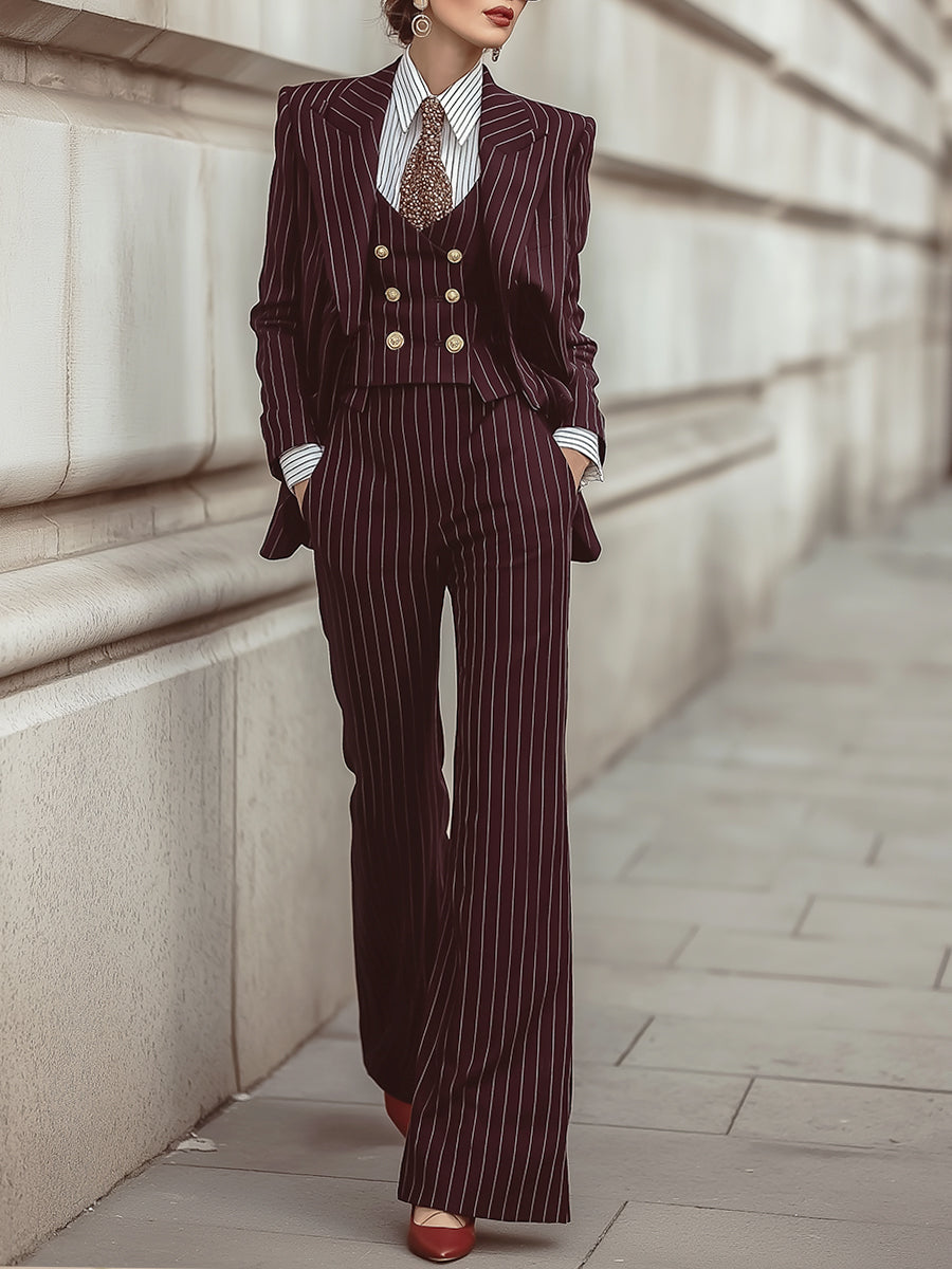 Elegance Power Pinstripe Tailoring Wool Three-Piece Set