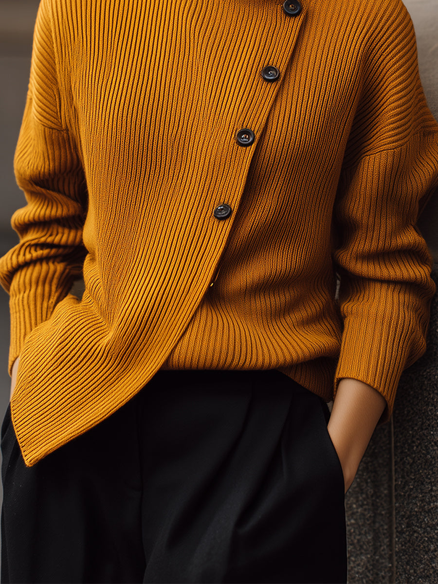 Deconstructed Off-shoulder Knit Sweater With Diagonal Placket