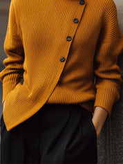 Deconstructed Off-shoulder Knit Sweater With Diagonal Placket