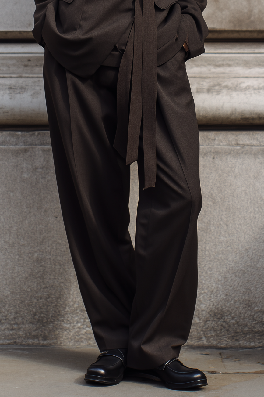 Minimalist Knot Decoration Wool Blend Blazer & Straight Pants Set