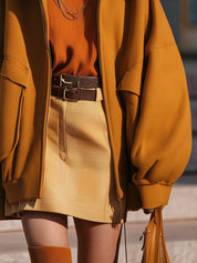 Minimalist Faux Fur Paneled Oversized Balloon Sleeve Jacket