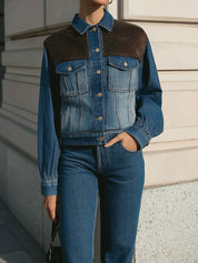 Minimalist Layered Sense Two-Tone Denim-Corduoy Jacket