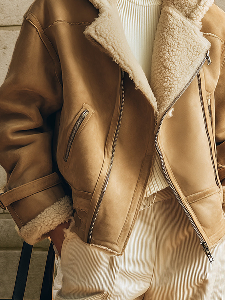 Old Money Eco-friendly Suede Patchwork Oversized Hooded Jacket
