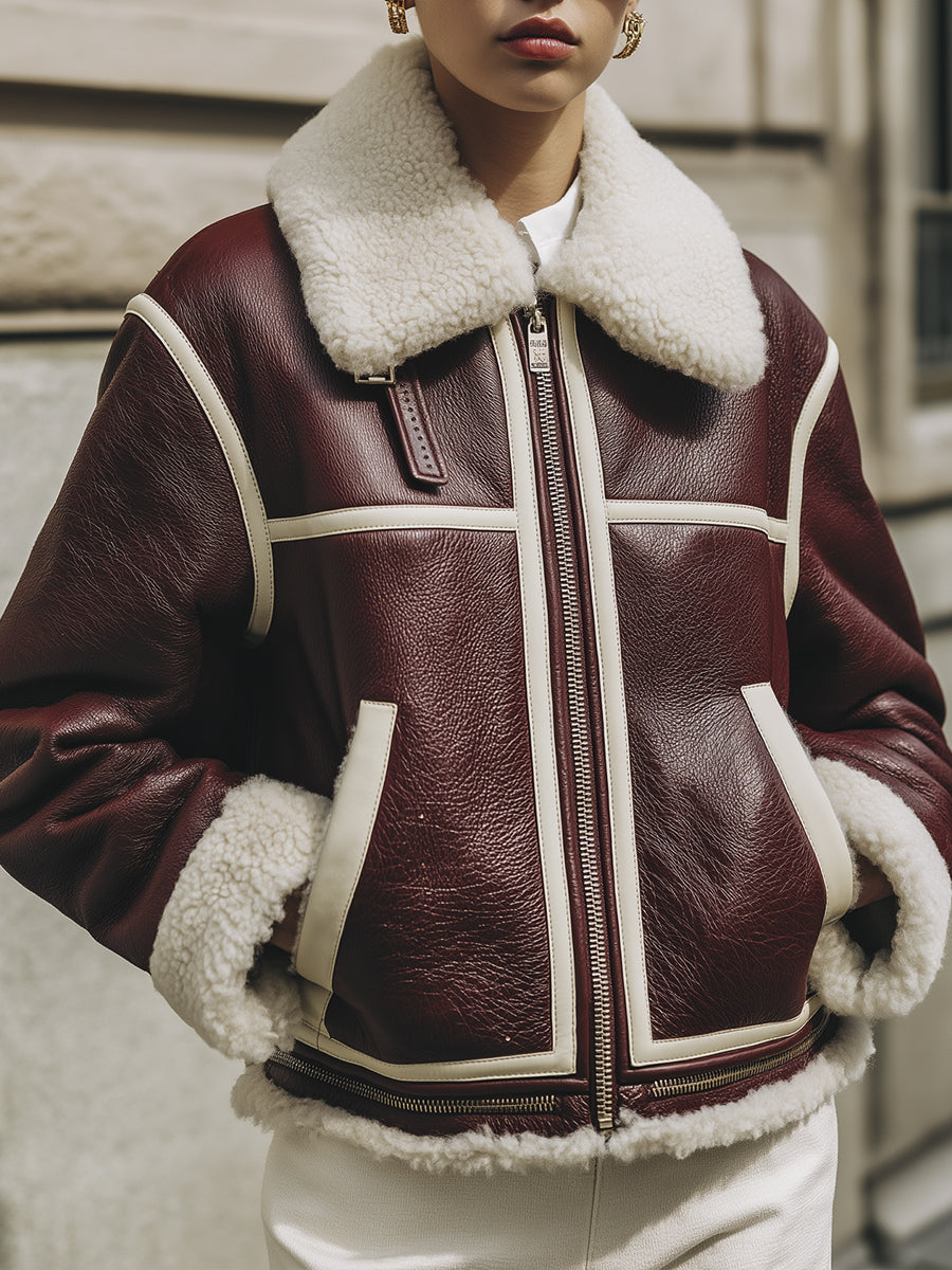 Old Money Contrasting Colors Eco-friendly Leather Piping Jacket