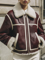 Old Money Contrasting Colors Eco-friendly Leather Piping Jacket