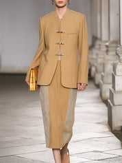 Minimalist Structured Refined Metal Closure Hooked Wool Jacket