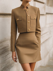 Minimalist Architectural Cropped Jacket And Pencil Skirt Set