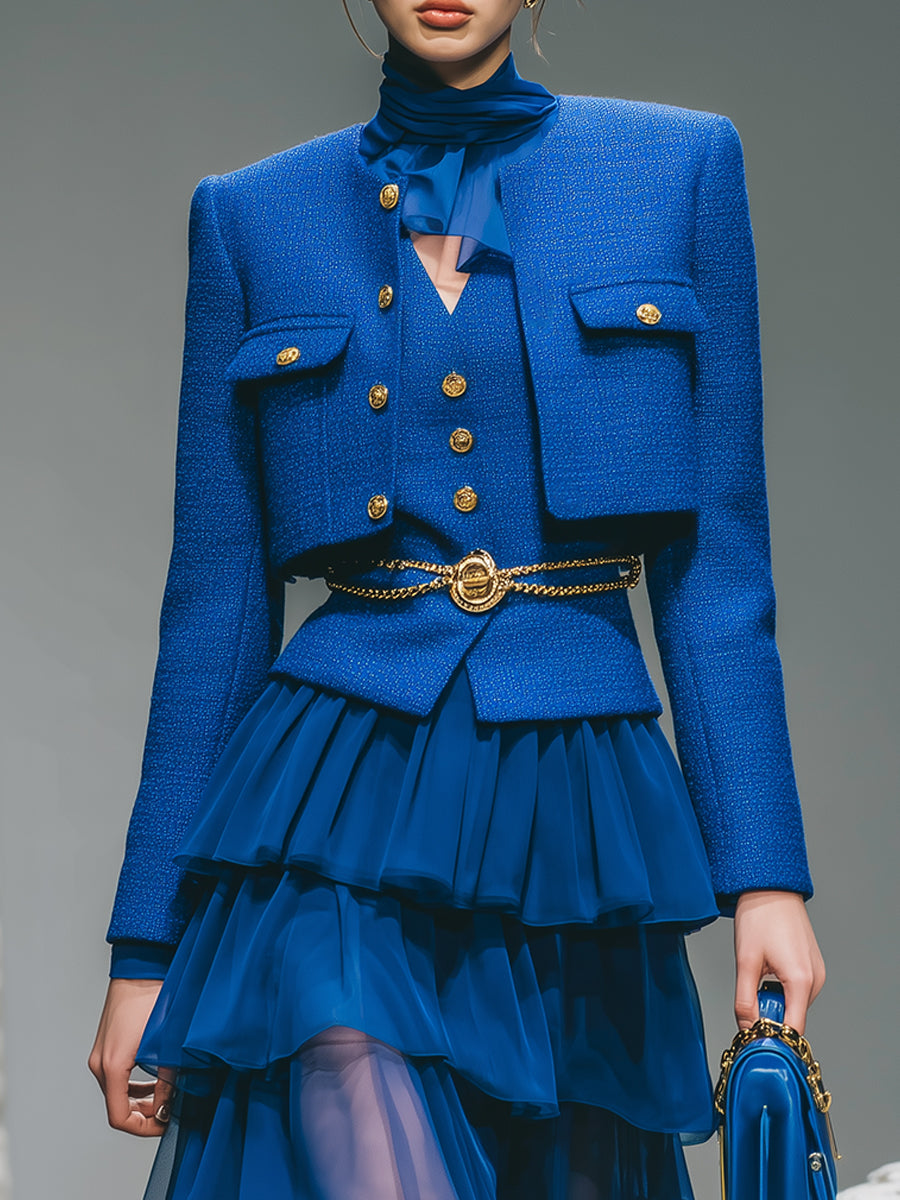 Uniquely Designed Multi-layered Chiffon Ruffled Knee-length Skirt And Scarf