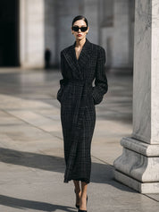 Minimalist Plaid Cocoon Wool Mid-length Coat With Belt