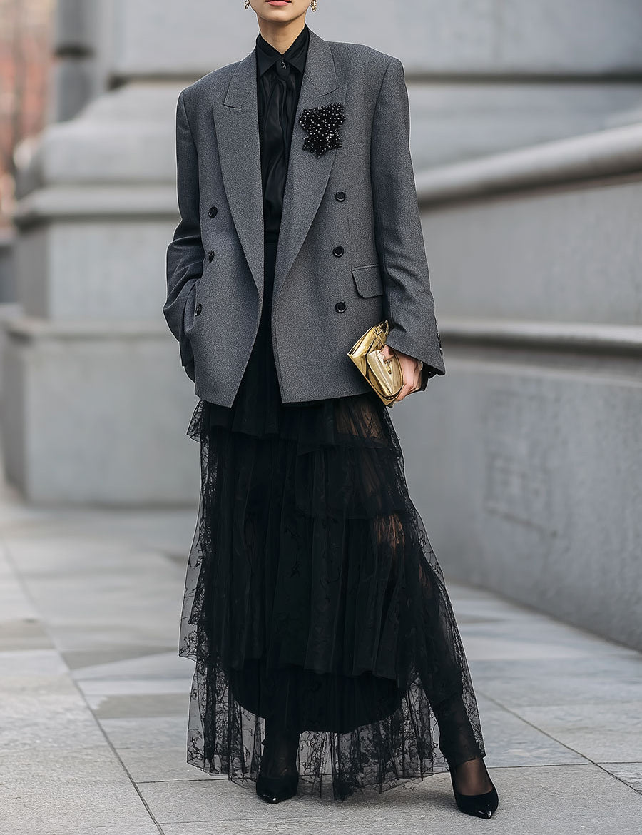 Minimalist Commuter Shoulder Pads Double Breasted Blazer