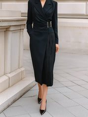 Old Money Asymmetric Wool Blazer Midi Dress