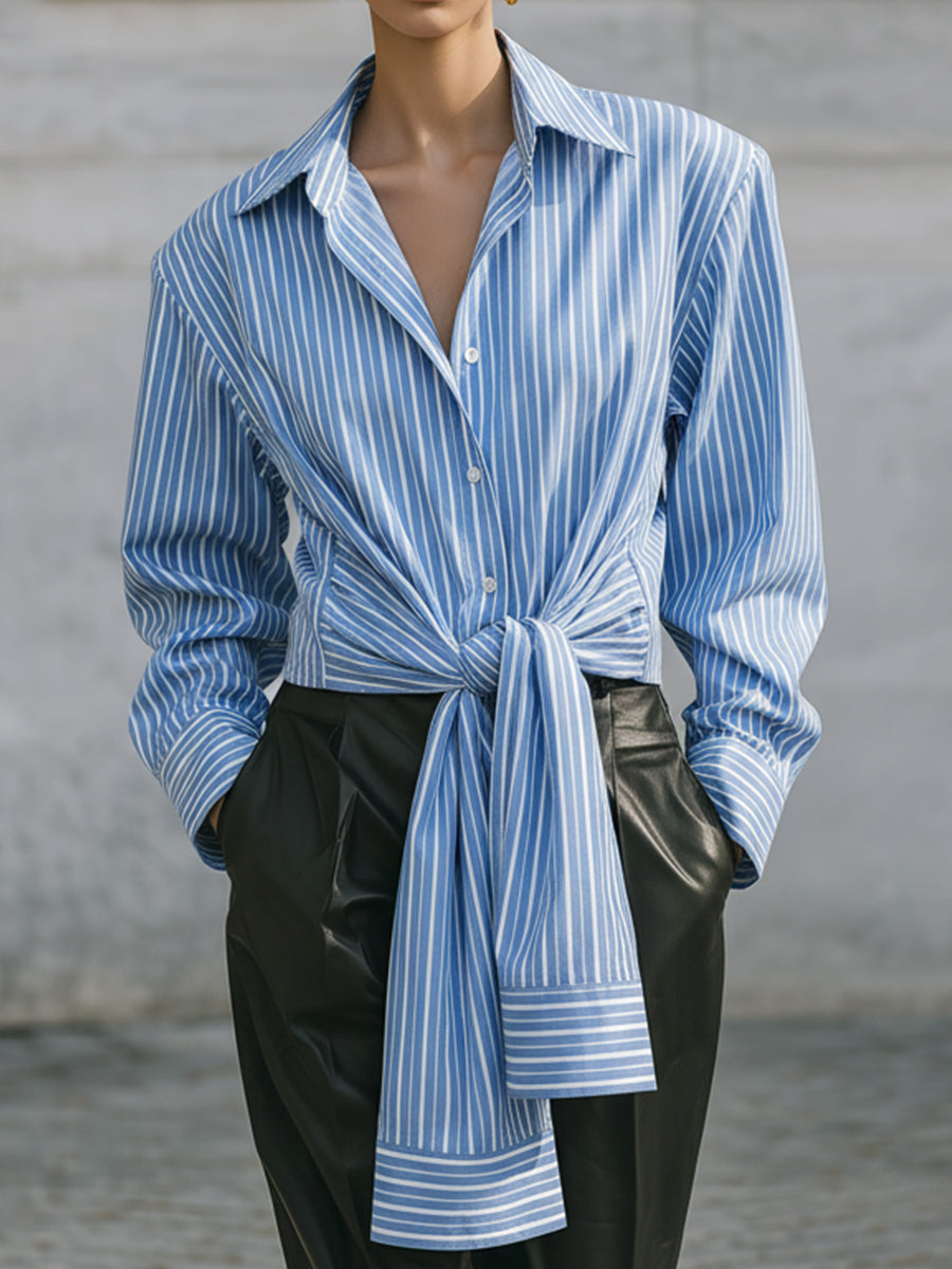 Uniquely Designed Deconstructed Pinstripe Long Sleeve Blouse