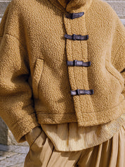 Old Money Polar Fleece High Collar Drop Shoulder Short Bread Jacket