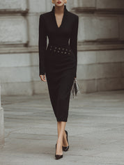 90s Minimalism Revival V-neck Eye-catching Midi Dress