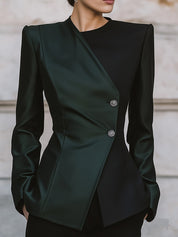 Old-Money Luxe Sculpted Contrast Wool Blend Jacket